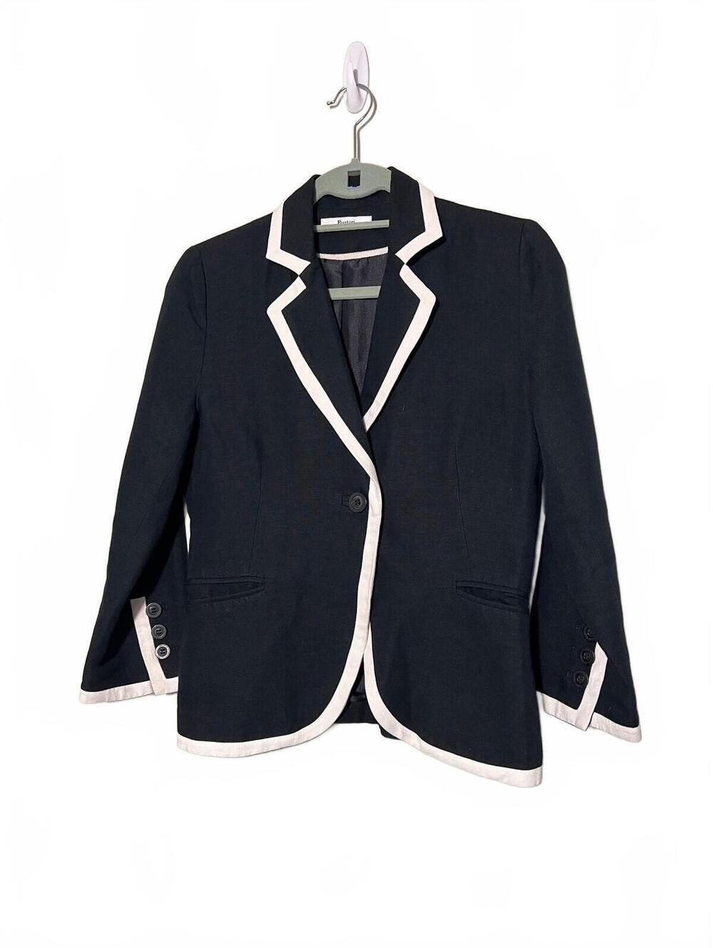 Burton Black Blazer with White Trim Women's Suit Jacket 36
